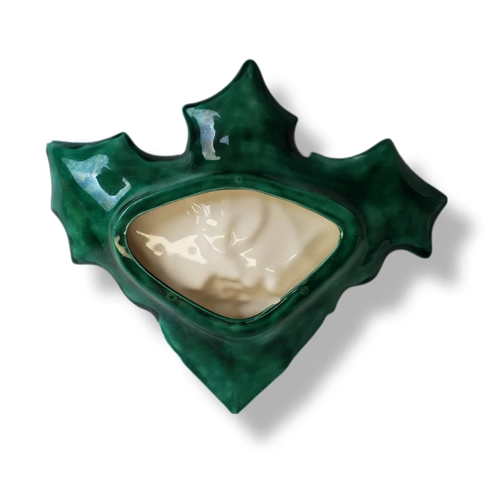 Vintage Glazed Christmas Holly And Berries Candy Dish